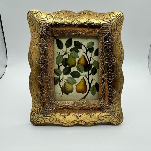 Vintage Picture Frame / Gold Ornate miniature Frame with Pear Artwork EUC - Picture 1 of 4